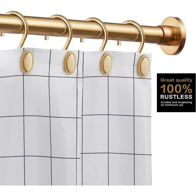 Brass Gold Shower Curtain Hooks, Decorative Shower Curtain Rings, Rust Resistant Heavy Duty Metal Shower Hooks for Bathroom, Shower Rings for Shower