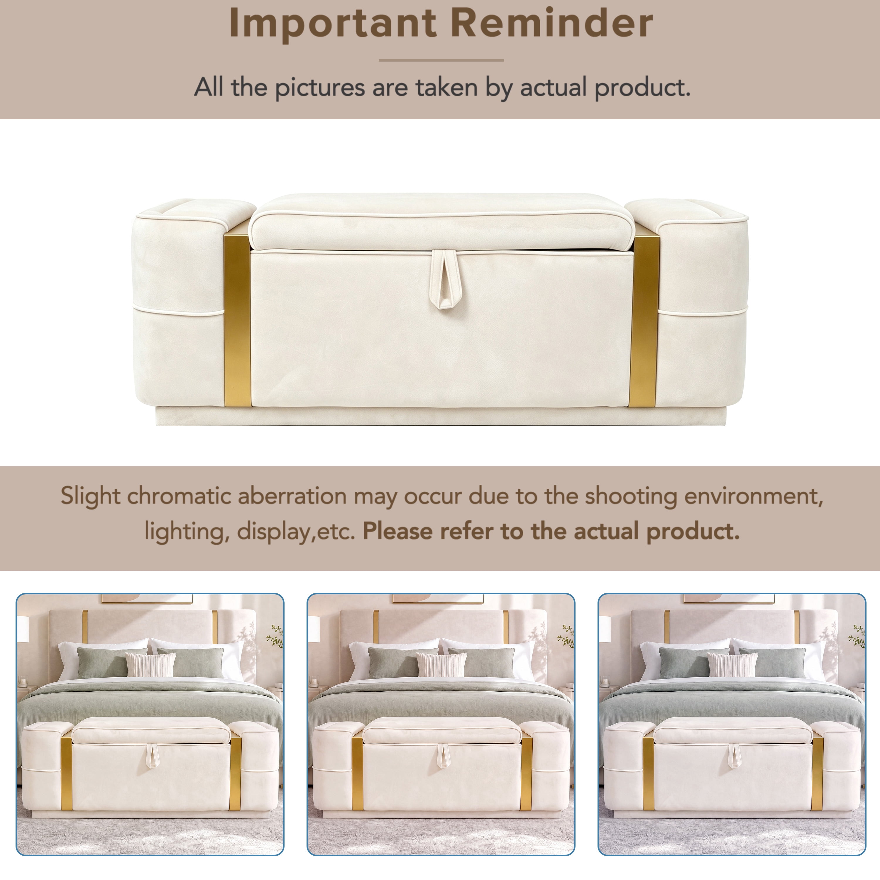 Euroco 47.2" Storage Ottoman Bench,Upholstered End of Bed Bench with Seating, Entryway Bench for Living Room Bedroom,Beige
