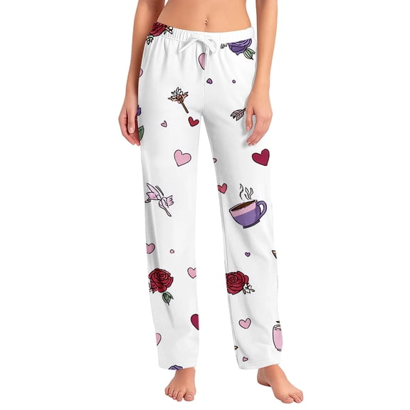 Fgvctg Womens Valentine's Day Pajamas Loose Wide Leg Sleepwear Pajama Pants Cute Heart Graphic High Waisted Pj Spring Fall Drawstring Lounge Pants with Pockets Watermelon Red M