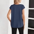thumbnail image 4 of Linen Blend Womens Short Sleeve T-Shirts Round Neck Solid Tops Side Button Relaxed Fit Blouses Perfect Shirts for Daily and Work Wear, 4 of 8