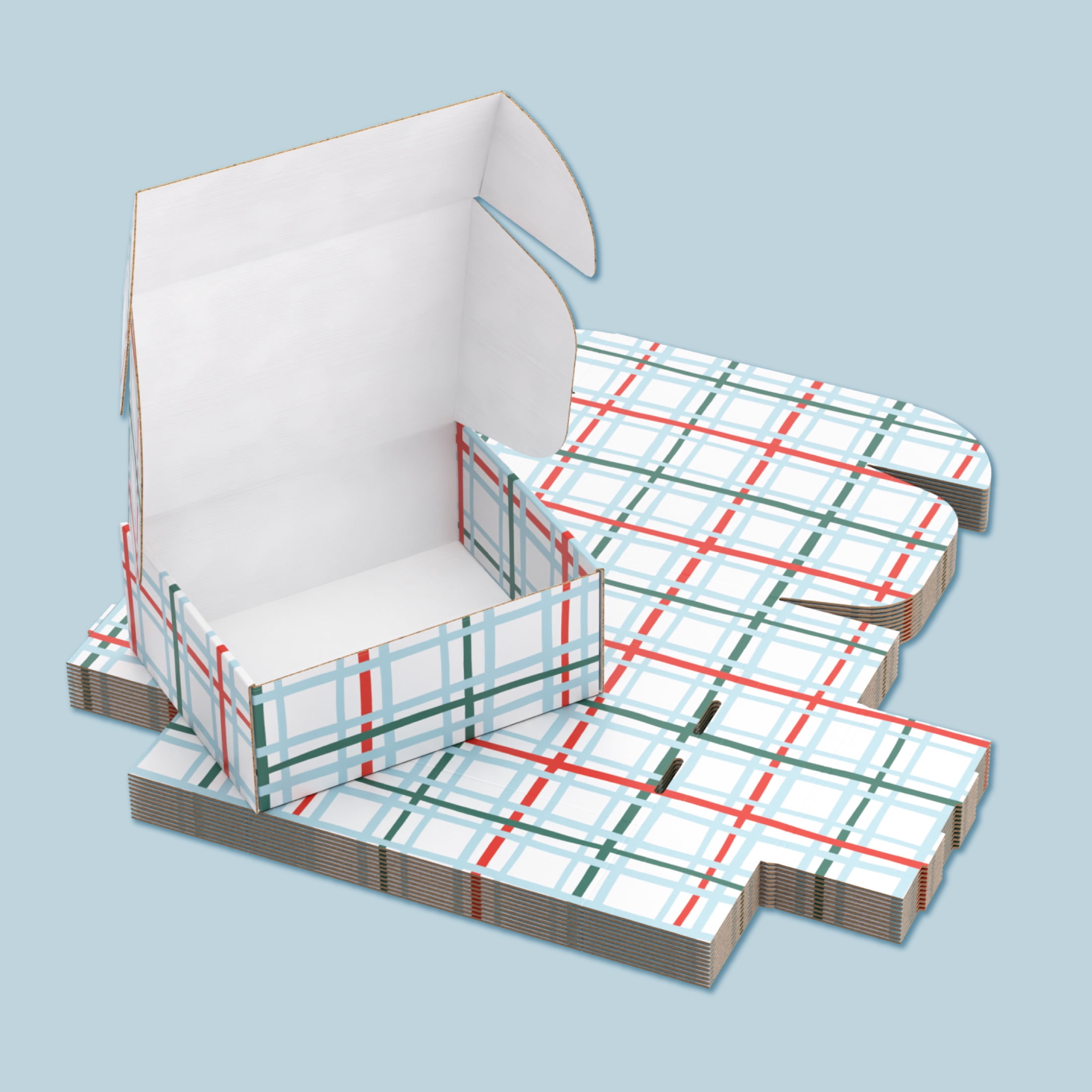 Printed Decorative Mailing, Shipping and Gift Boxes, Tuck Top Closure, 9.5” x 7.5” x 4", Grid Print, 12 -Count Pack