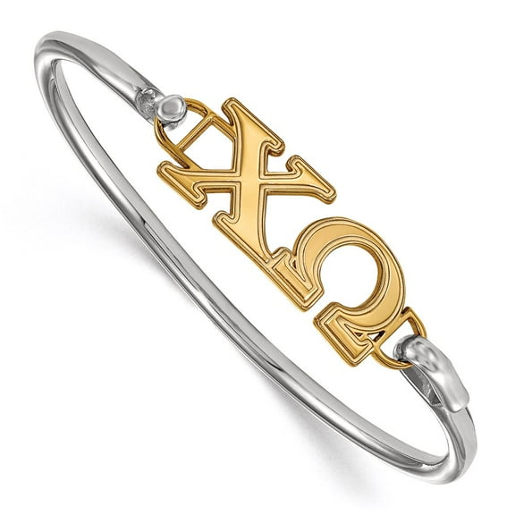Sterling Silver & Gold Plated Bracelet Greek Chi Omega 33 mm 7 in w/GP LogoArt Hook and Clasp Bangle