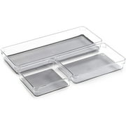 BINO 3-Tray Drawer Organizer Bin Pack - Clear, Large | Multi-Purpose Storage | Soft-Grip Lining and Non-Slip Rubber