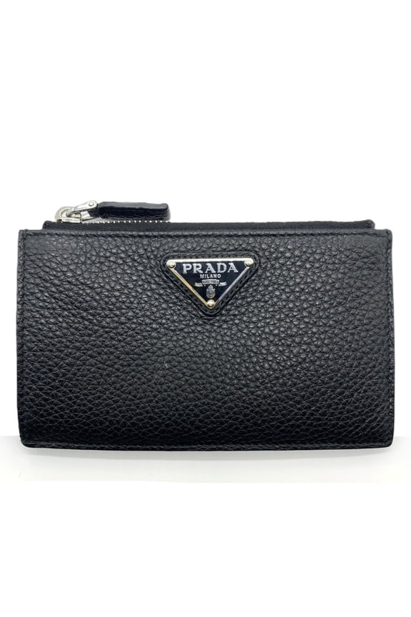 Pre-Owned Prada Vitello Dino Leather Card Case/Coin Case, Black, 2MC086 2E54 PRADA