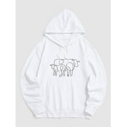 Zaful Colts Hoodies for Men Cow Line Print Casual Hoodie White 2XL
