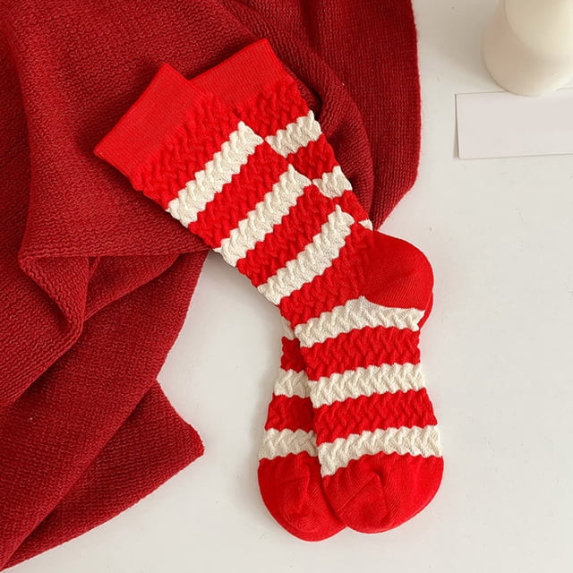 Chaussettes Femme Automne et Hiver Assorties de Couleurs Rouges Épaissies Chaudes Mi-Mollet Chaussettes Femme Chaussettes Épaisses Chaussettes de Sport