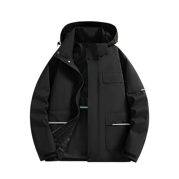 WREESH Fashion Winter Jacket Men'S Stitching Drawstring Hooded Slim Jacket Coat Outwear Black