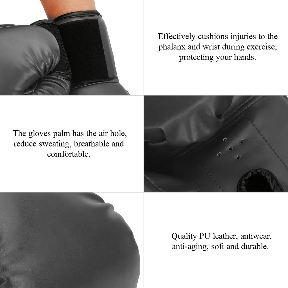 Nieyigj Professional PU Leather Boxing Gloves Breathable Sanda Sparring Sandbag Mitts Black (12.60 inches / 32 cm)