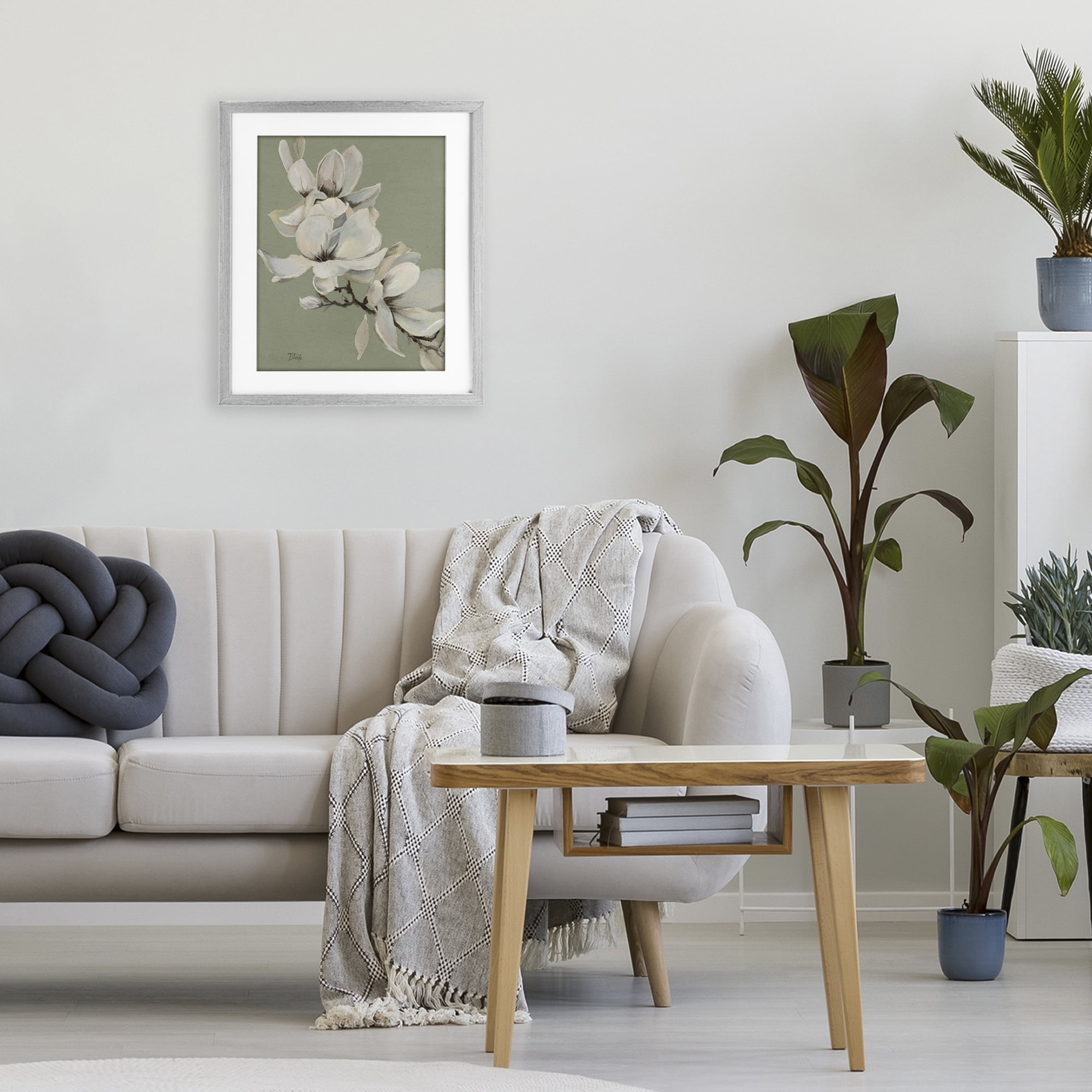 Stupell Industries Magnolias on Sage Florals Gray Framed Print Under Glass, design by Patricia Pinto
