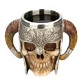 thumbnail image 2 of Taza de calavera vikinga con asa de casco con cuernos, 350 ml, acero inoxidable, 2 of 2