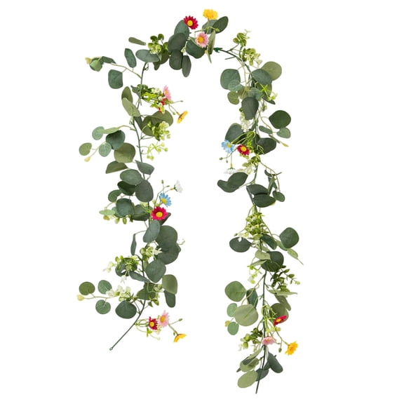 5.84 FT Artificial Daisy Garland with 3D Butterfly, Hanging Fake Flowers Greenery Eucalyptus Garland Floral Vines for Wedding Table Home Room Spring Summer Decor(Butterfly Eucalyptus, 1PCS)