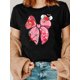 thumbnail image 1 of Camiseta informal de San Valentín para mujer, cuello redondo, poliéster 95 % elastano 5 % tejido de punto, manga corta ligeramente elástica, corte regular, estampado de lazo con labios de Cupido, ide, 1 of 6