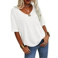 thumbnail image 4 of Endives Women's 3/4 Sleeve Shirts V Neck Loose Fitting Tops Casual Solid Color Tshirts Trendy Basic Tunic Summer Ladies Tops, 4 of 7
