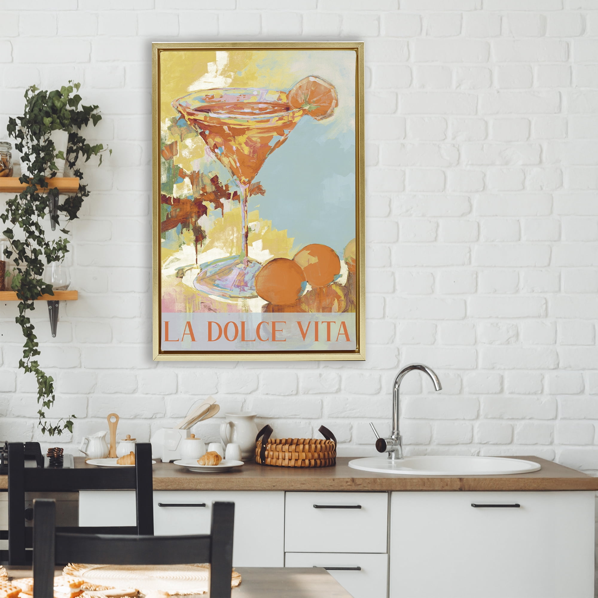 Stupell Industries La Dolce Vita Citrus Cocktail Gold Framed Floater Canvas Wall Art, design by Jane Slivka