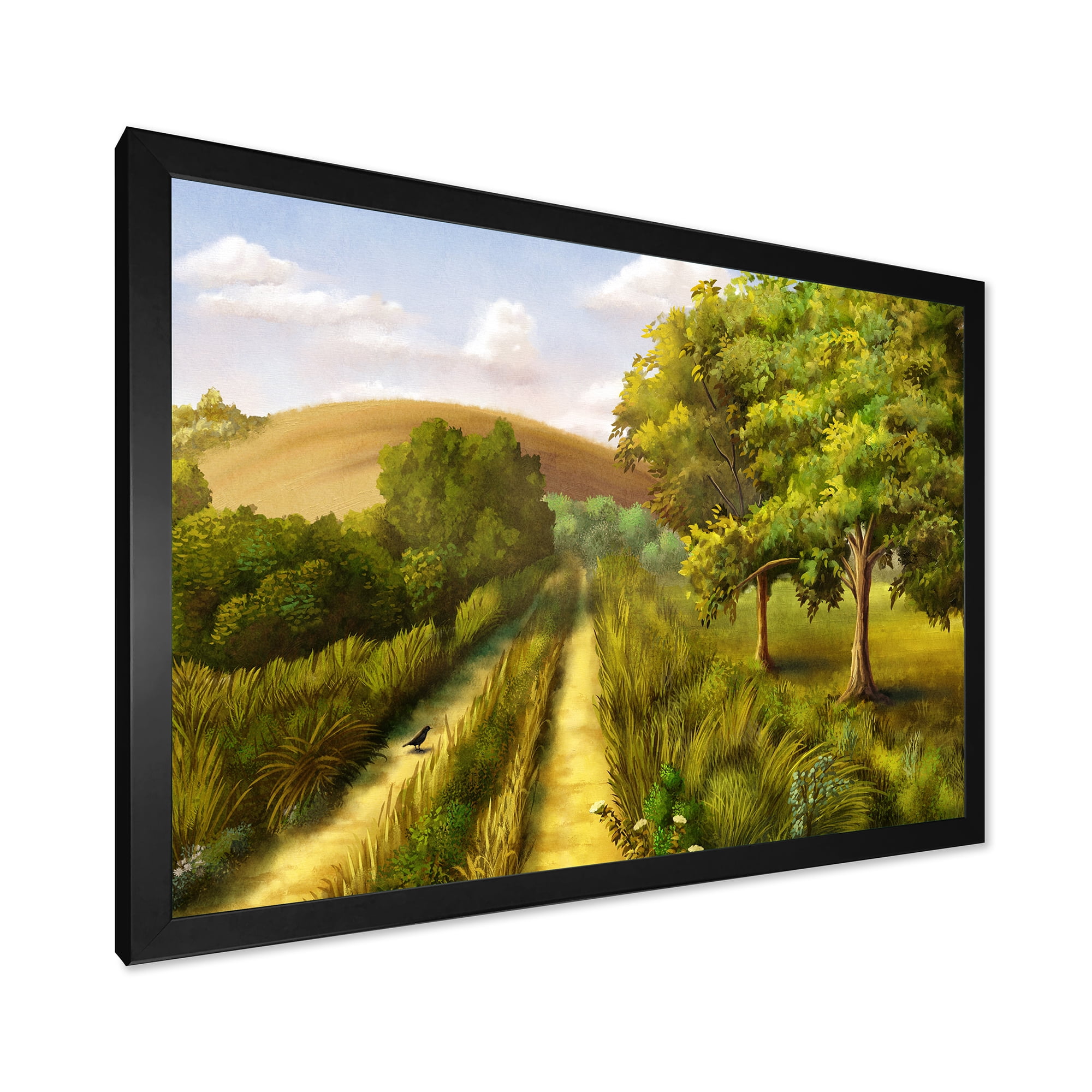 Vital Country Road During Summer 32 in x 24 in Framed Painting Canvas Art Print, by Designart