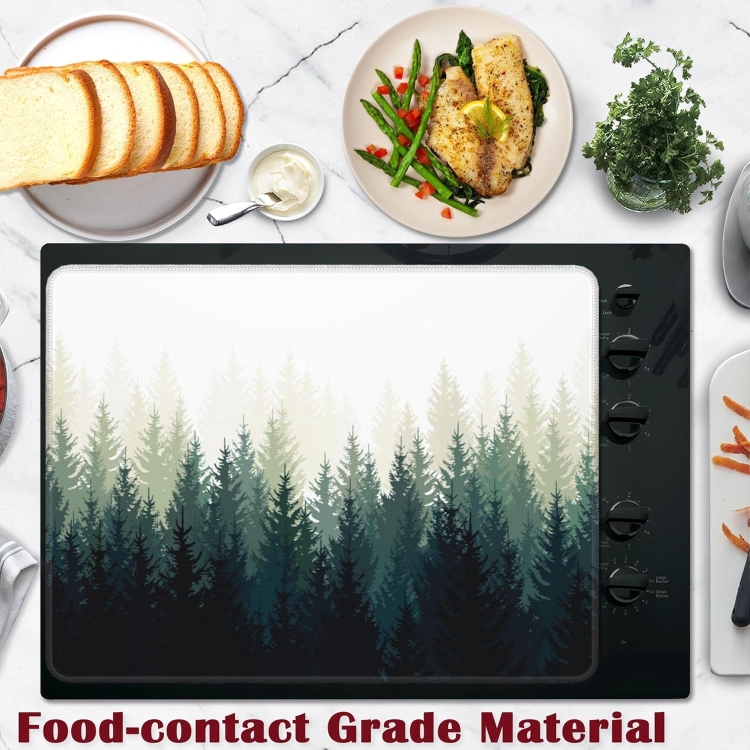 Foggy Forest Electric Stove Top Cover Protector,Glass Flat Top Stove Mat,Heat-Resistant Oven Induction Cooktop Mat for Ceramic Countertop Mats Dish Drying Mat