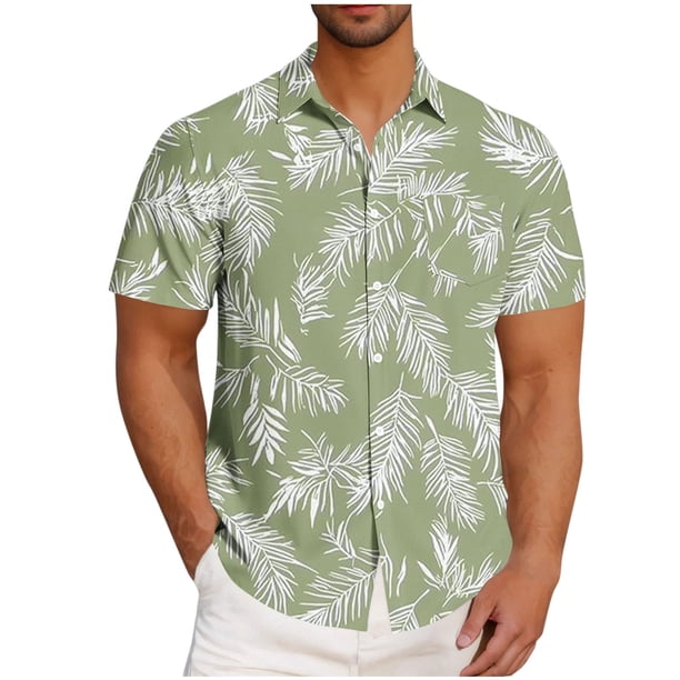Mens Casual Manga Corta Botón Abajo Camisas Turndown Cuello Hawaii Impresión Botón Camisa Cardigan
