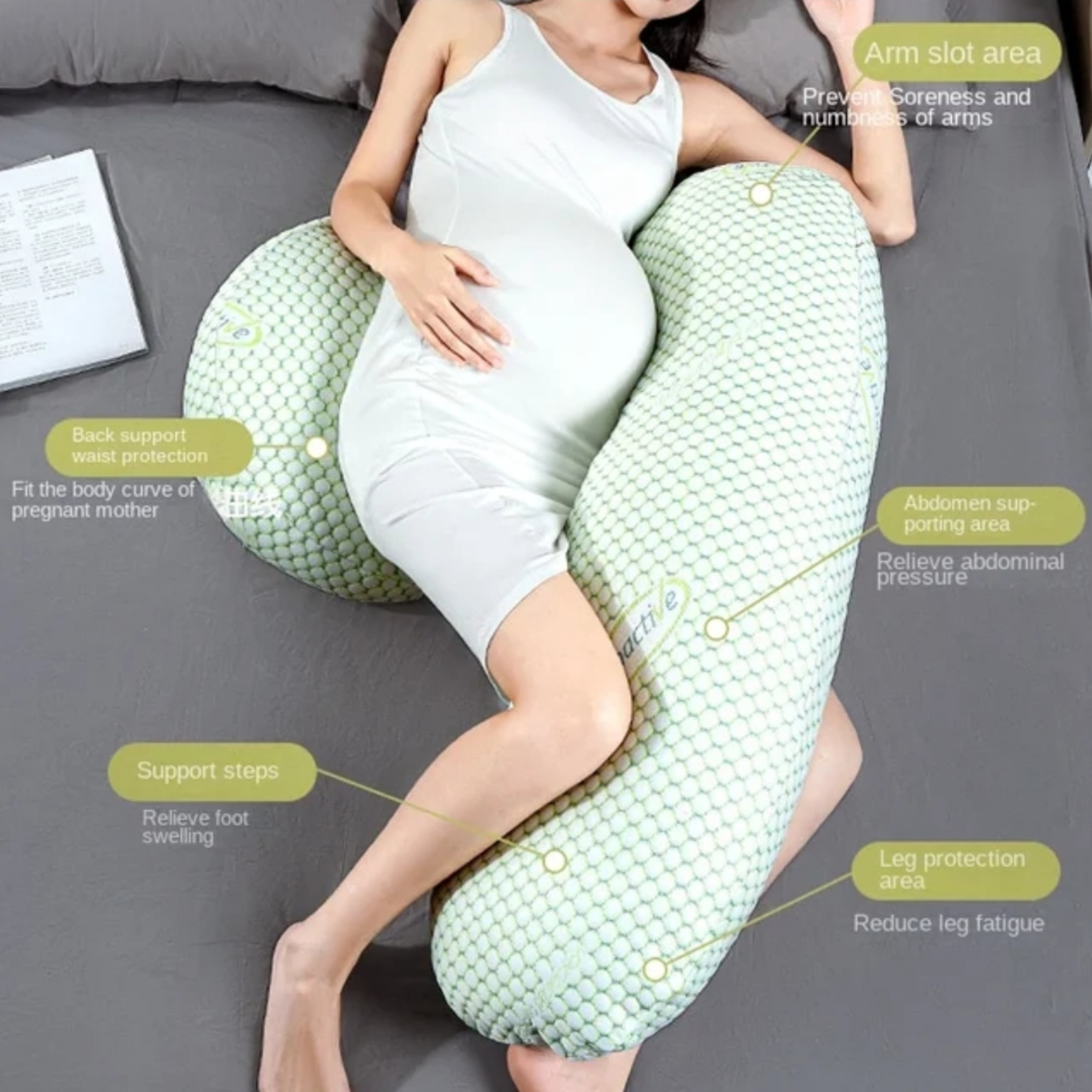 TemBe Pregnancy Pillow, Soft Maternity Body Pillow with Detachable and Adjustable Pillow Cover Support for Belly, Back, Legs, and HIPS