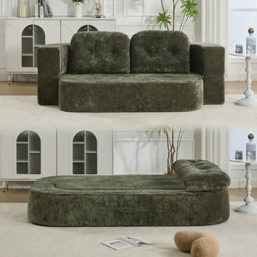 MDAQMD 65.3" Convertible Folding Sofa Bed Queen Sleeper Sofa with 2 Pillows Floor Couch Foam Folding Mattress Sleeper for Living Room Apartment Green