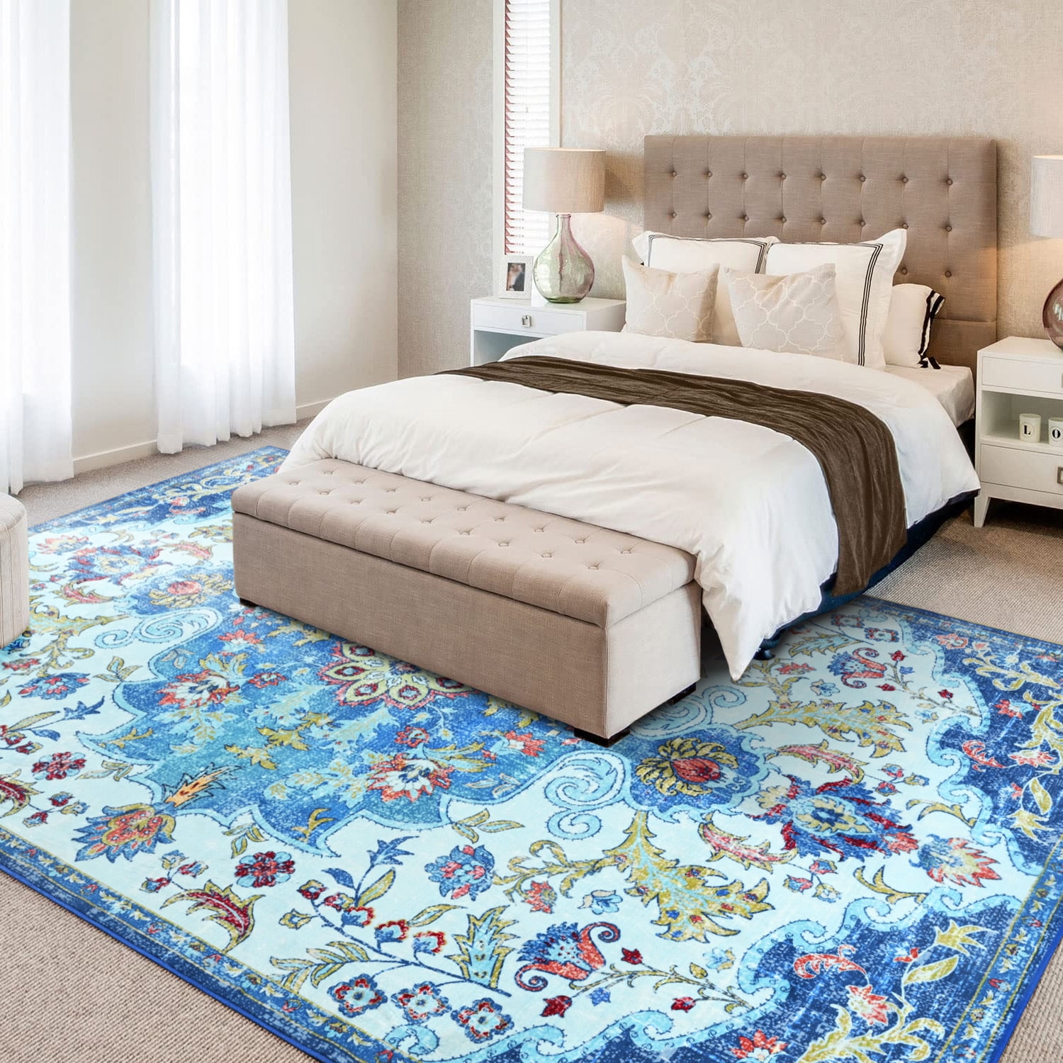 Jamfeel Soft Vintage Rugs Distressed Printed Area Rug Carpet for Living Room Bedroom Home Decor,4'x6',Blue