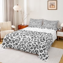 Feelyou Fashion Leopard Print Bed Sheets for Kids, Cartoon Cheetah Animal King Sheets, Grey Polka Dots Sheet Set, Ultra Soft Home Decor, 4-Piece