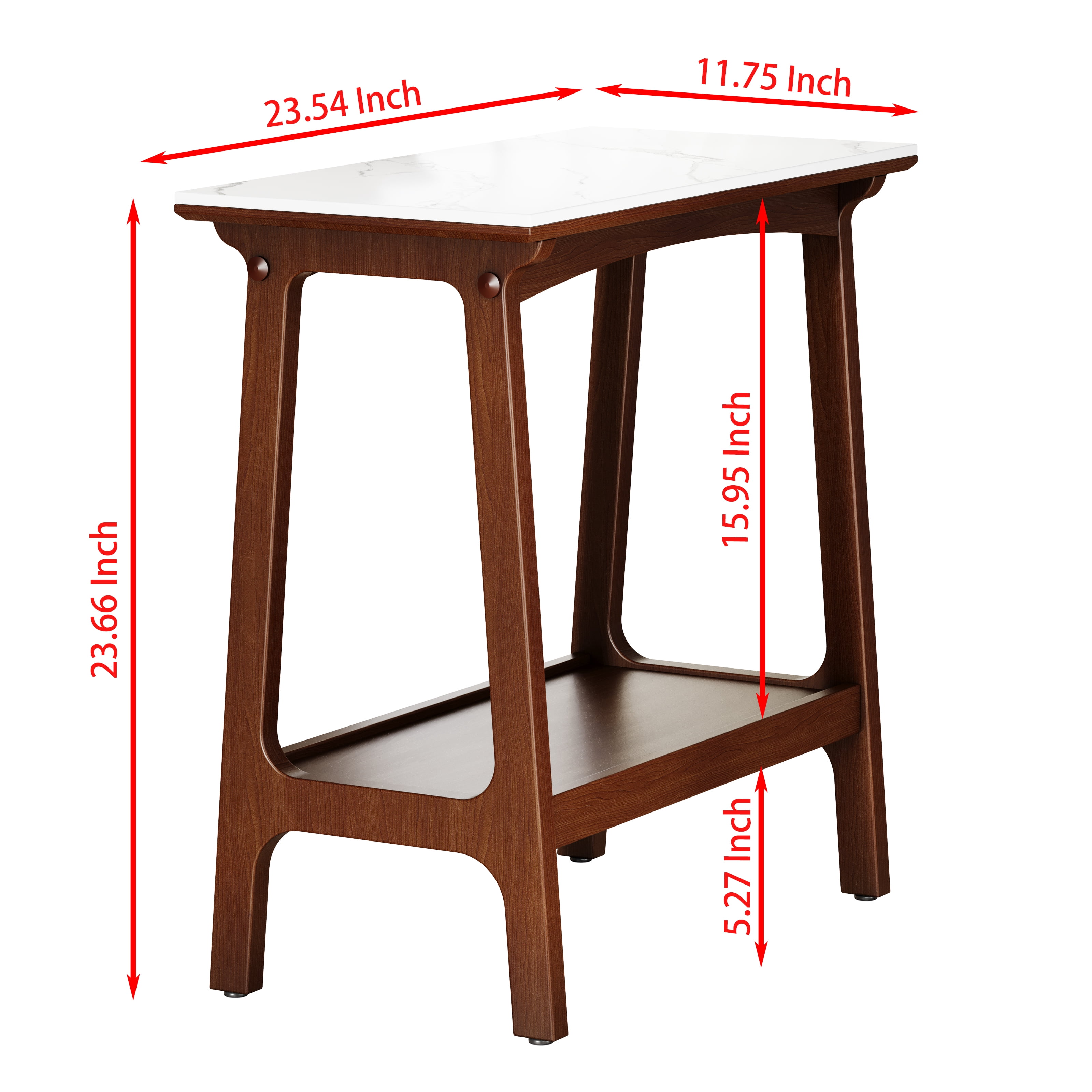 Retro Reddish Brown Narrow Slate Side Table with Storage Shelf, Small End Table for Living Room Small Spaces Entryway Farmhouse, Slim Nightstand Bedside Table