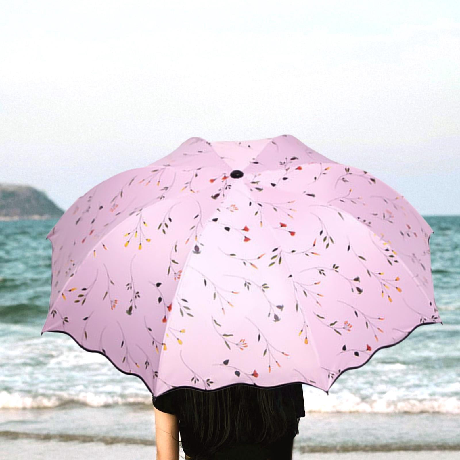 Abbraccia Foldable Umbrella Travel Umbrella for Men Women Rainproof Rain Umbrella Sun Umbrella for Purse for Backpacking Summer Walking Pink