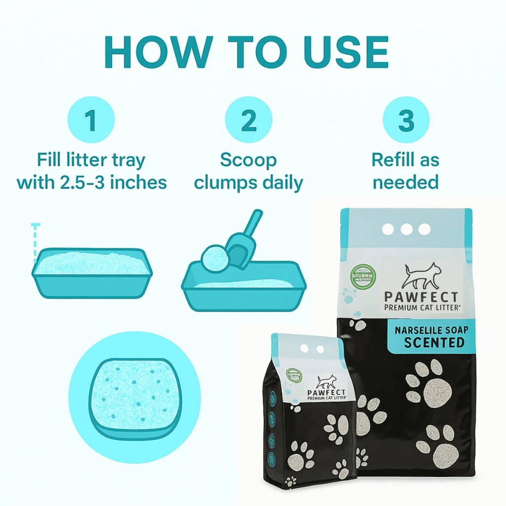 PAWFECT Premium Clumping Cat Litter, Bentonite, Low-Dust, Marseille Soap Scent, 17.2 lb. / 9L