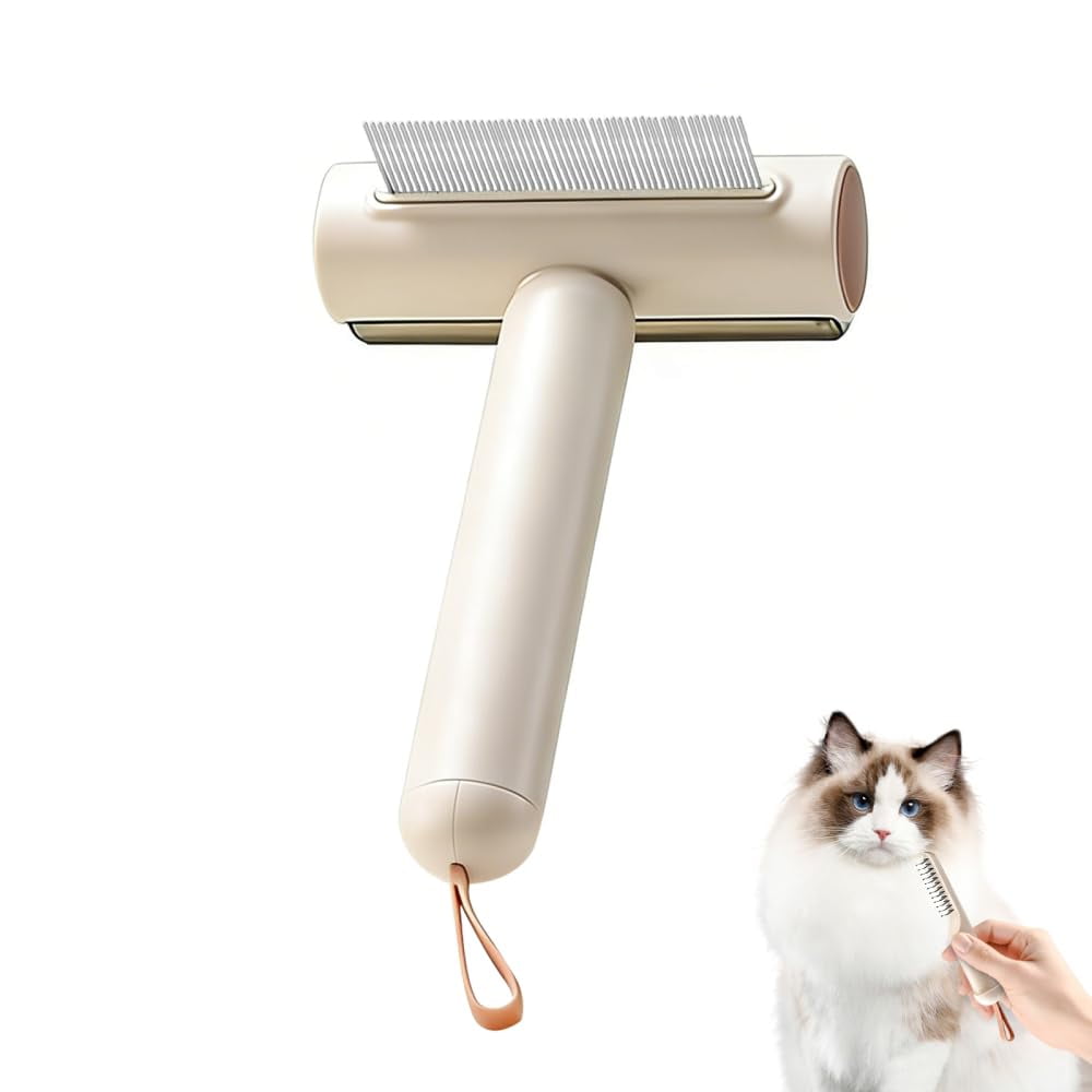 Dog Cat Grooming Brush 3 in 1, Undercoat Deshedding Comb with Double-Sided Teeth & Sticky Roller for Long Short Hair Pets, Reusable Hair Removal Tool for Sofa Bed