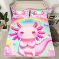 thumbnail image 2 of Feelyou Funny Pink Axolotl Queen Sheet Sets for Kids, Dreamy Stars Rainbow Galaxy Flat Sheet, Cute Animal Queen Fitted Sheet, Luxury Bedroom Decor, 4pcs, 2 of 7
