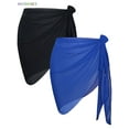 thumbnail image 2 of BadPiggies 2 Pieces Women's Short Sarongs Beach Wrap Sheer Chiffon Cover Ups Swimwear Bikini Wraps for Skirt Scarf Pareo (Black+Navy), 2 of 4