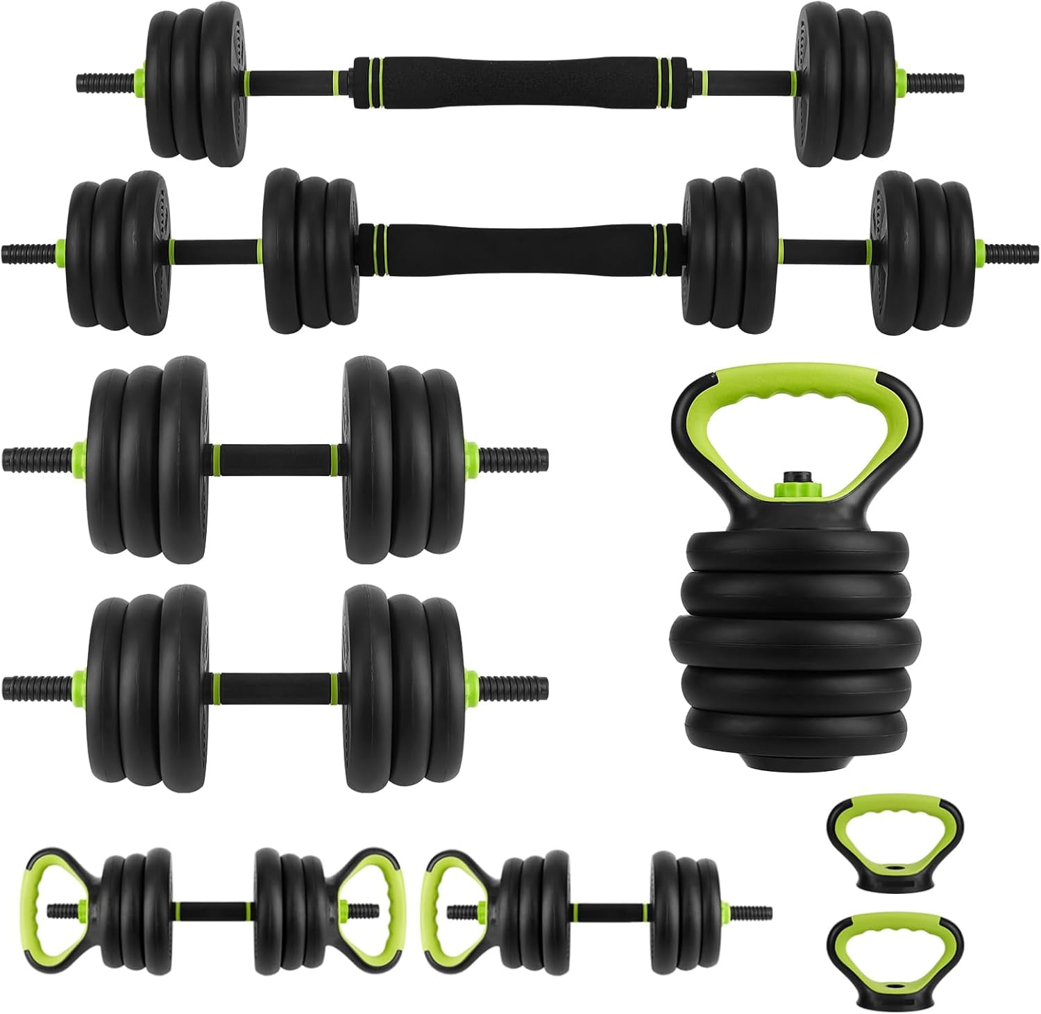 Historyli 4-In-1 Adjustable Dumbbell Set 44Lbs,Multi-Function Dumbbell & Barbell,Strength Training Equipment for Bench Press,Squats & Push-Up Handles for Home Gym,Black+Green