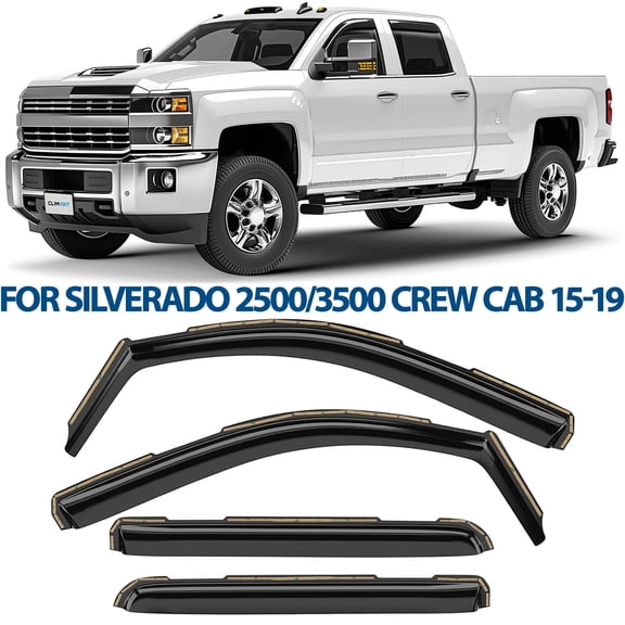 CLIM ART In-Channel Incredibly Durable Rain Guards Compatible with Chevrolet (Chevy) Silverado 2500HD/3500HD 2015-2019 Crew Cab, Original Vent Window Visors, Vent Deflector, 4 pcs. - 615190
