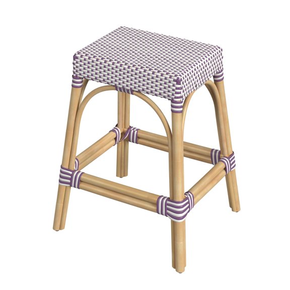 Butler Specialty Company Robias Rattan 24.5" Counter Stool - White & Purple Dot