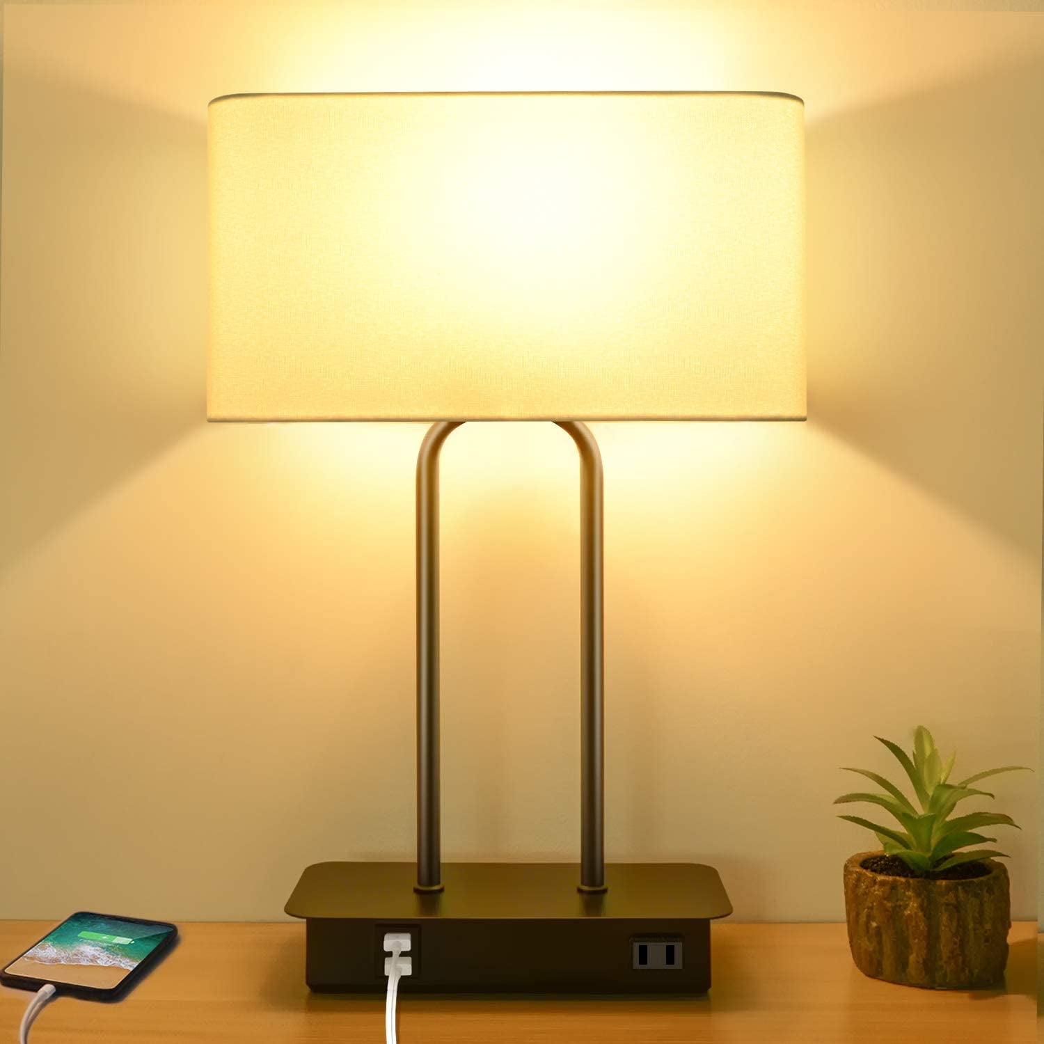 3Way Dimmable Touch Control Table Lamp with 2 USB Ports and AC Power