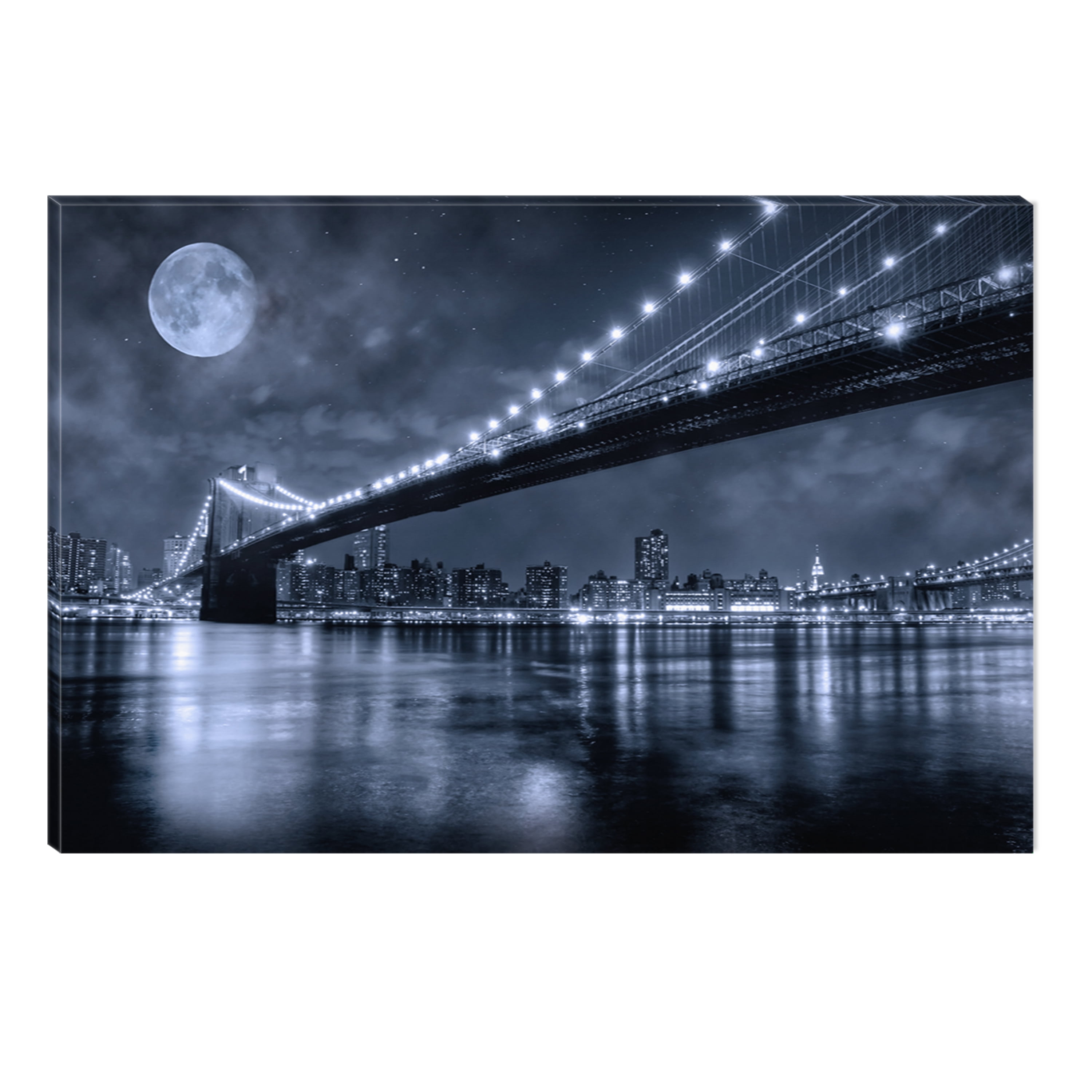 Startonight Canvas Wall Art Brooklyn Bridge New York Usa Design For Home Decor Illuminated Black And White Abstract Painting 5 Stars Gift Modern