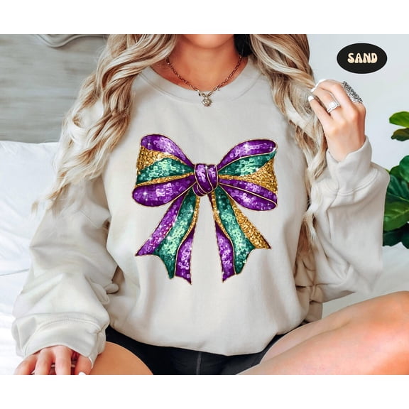 Mardi Gras Coquette Bow Sweatshirt, Mardi Gras Shirt, Mardi Beads Louisiana Festival Hoodie, New Orleans Carnival Bow Shirt TSHIRT All Size S-5XL