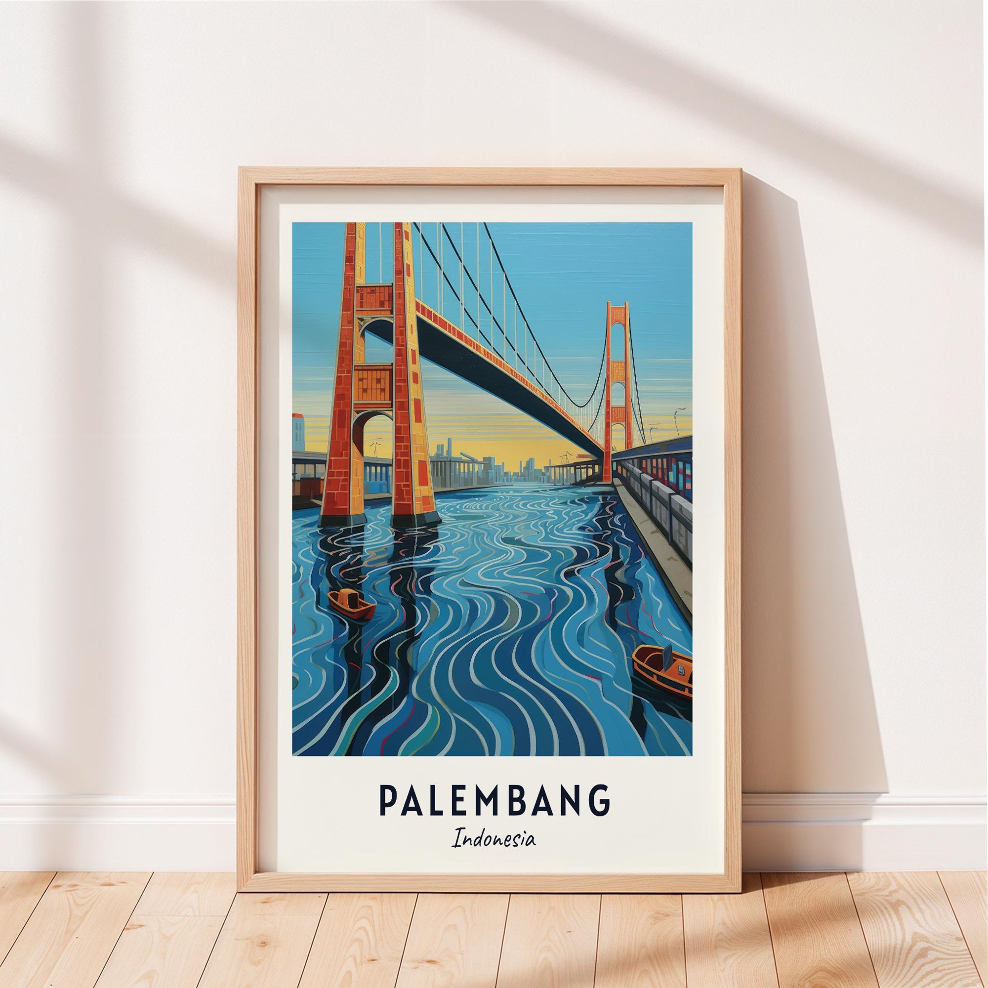 Palembang Travel Ampera Bridge Indonesia Cityscape Poster , Poster Print Only