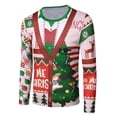 thumbnail image 4 of Blusa informal de manga larga con cuello redondo y estampado navideño para hombre Pompotops  oipoqjl2453, 4 of 7