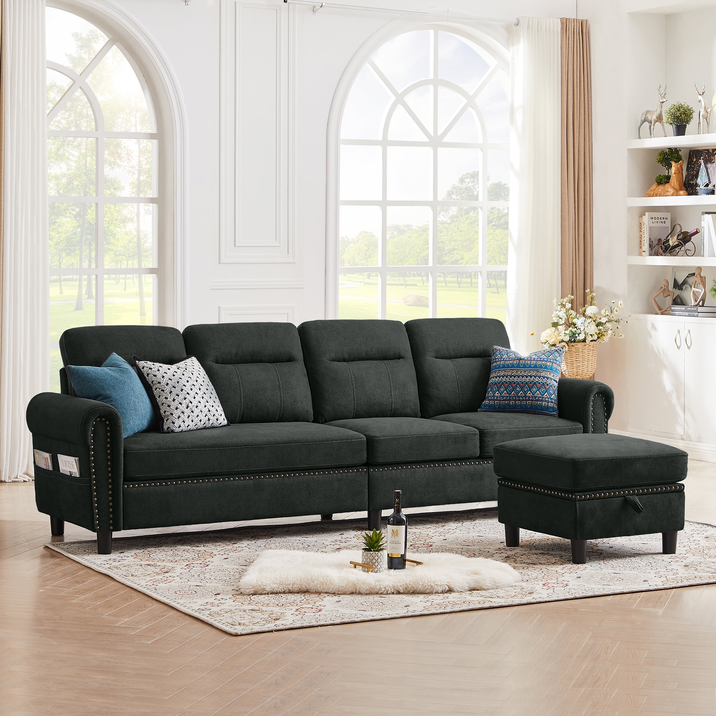 Jarenie Modern Sectional Sofa Couch with Reversible Chaise L Shaped Couch 4-Seat Convertible Sofa for Living Room ,Sectional Couch ,Living Room ,Darkgrey