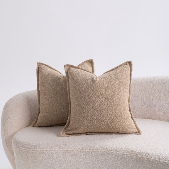 18x18 Inch Boucle Throw Pillow Cover 2-Pack Soft Textured Decorative Cushion for Sofa Bed Living Room Decor