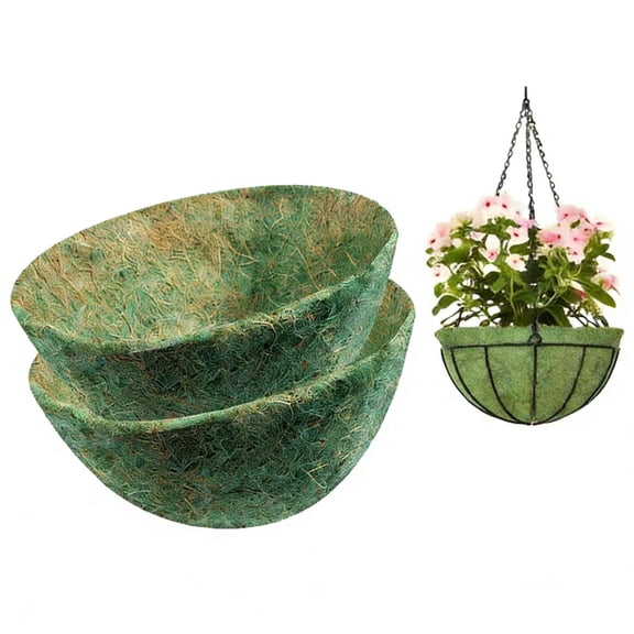 2Pcs Natural Coconut Fiber Liner for Planters, 10inch Round Coco Replacement Liners for Hanging Flower Basket Planter Coco Coir Pots for Outdoor Garden Plants