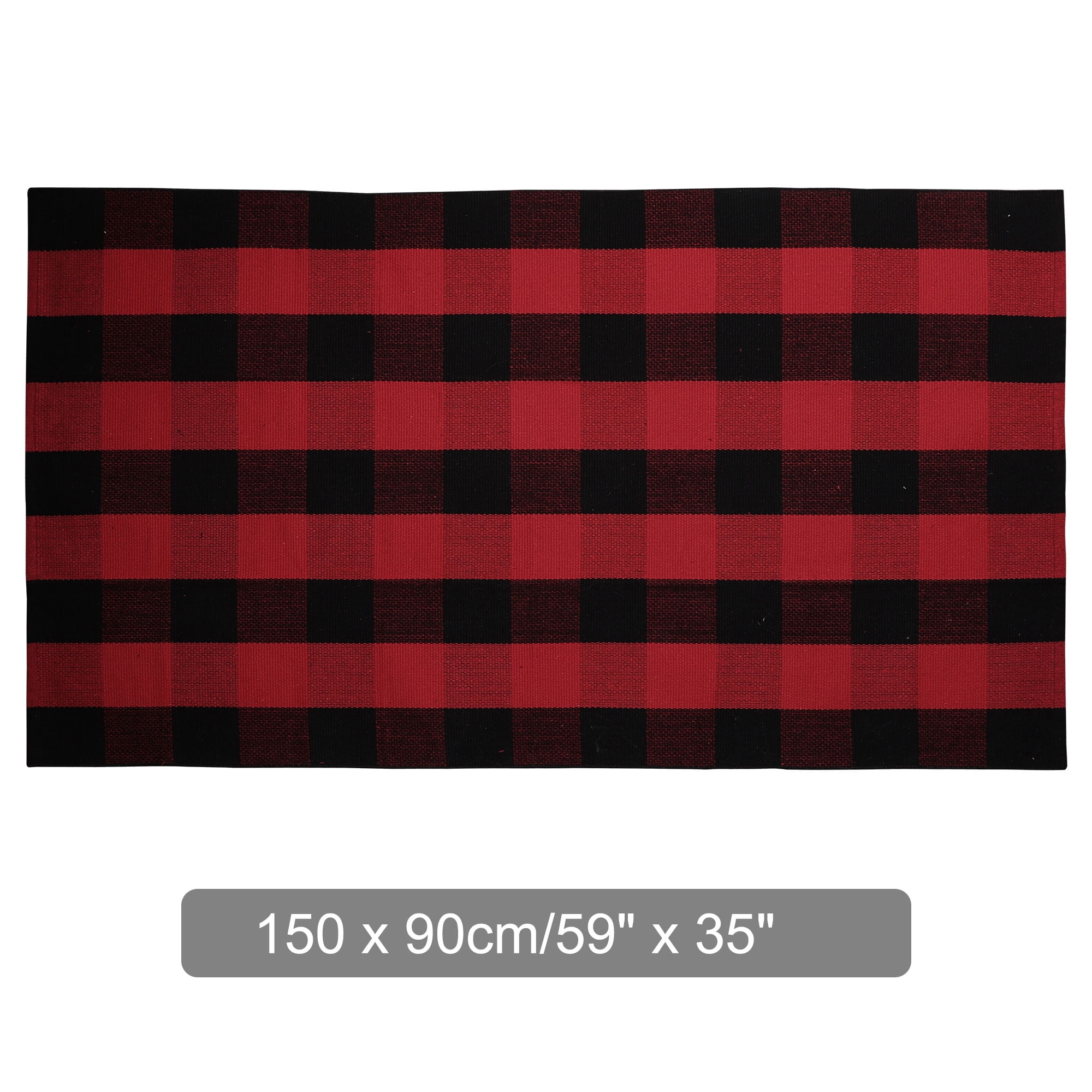 Unique Bargains Cotton Woven Checkered Area Rugs Floor Rug Carpet Mat Red & Black 59"x35"