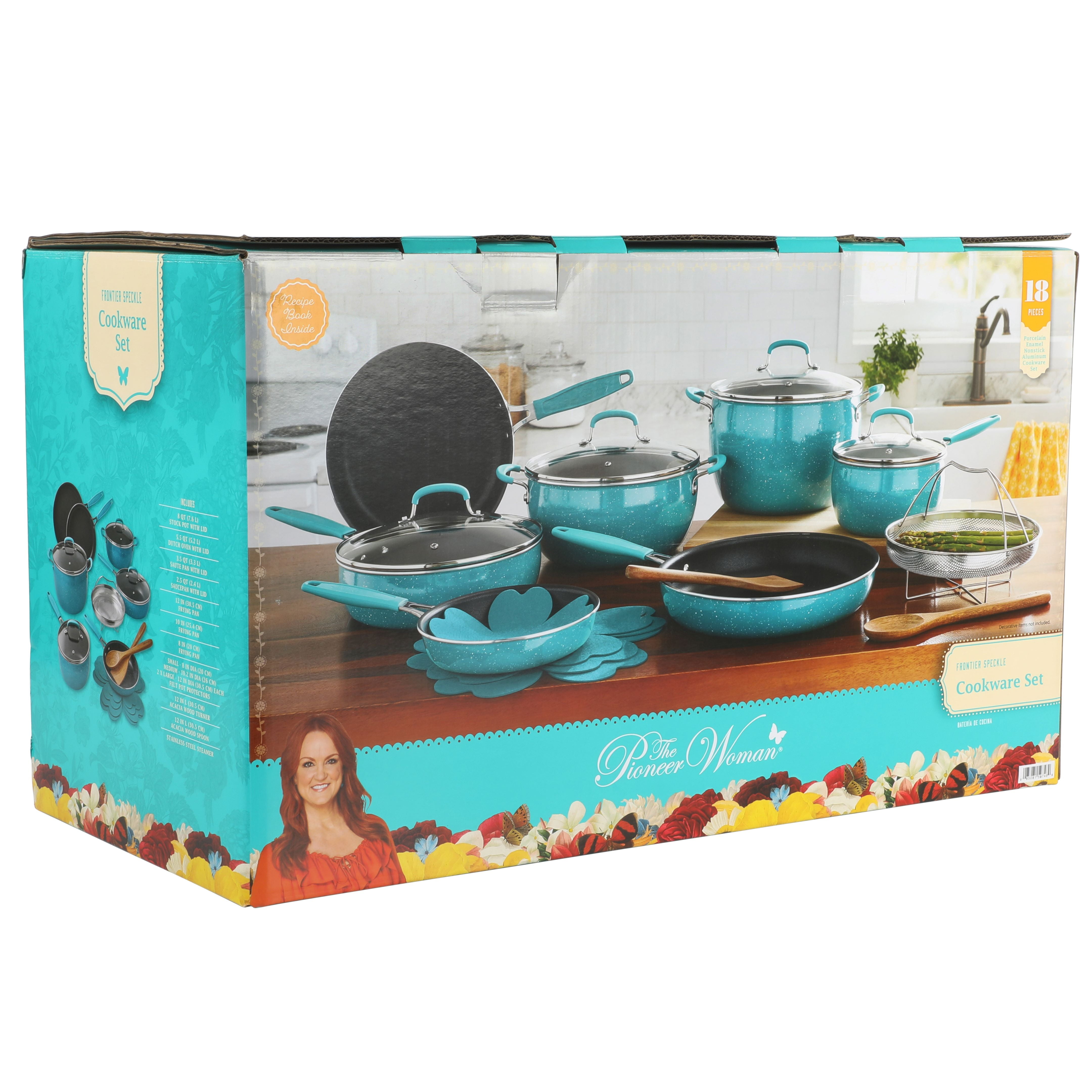 The Pioneer Woman Frontier Speckle Aluminum 10-Piece Cookware Set Turquoise  Non Stick Cooking Pot Set Kitchen - AliExpress