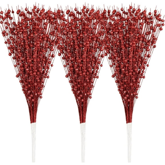18 Pack Artificial Glitter Berry Stem Ornaments 15.7in Decorative Christmas Picks Glittery Bead Sticks Branches for Christmas Tree Decor DIY Wreath Crafts Home Decor