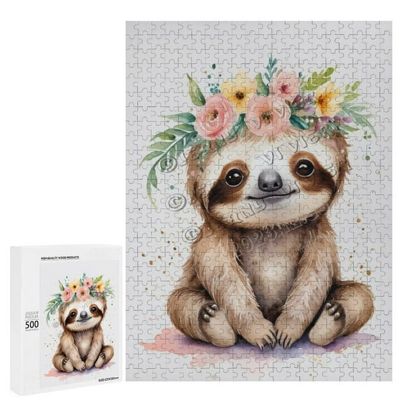500 Piece Jigsaw Puzzle for Adults - Wood Puzzles - Funny Sloth Theme - Fun for Friends and Family