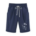 thumbnail image 5 of Dazajoo Cotton Linen Bermuda Shorts for Women Summer Dandelions Printed Elastic Waist Drawstring Beach Shorts 2024 Women's Loose Knee Length Pants with Pockets Deals of Today,Navy,S, 5 of 5