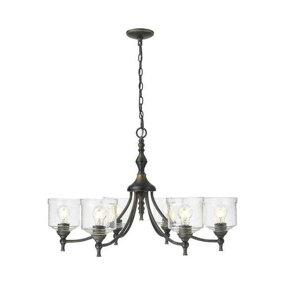 Golden Lighting 0806-6 ABI-HWG Keating 6-Light Chandelier in Antique Black Iron with Hammered Water Glass Shade