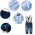 thumbnail image 2 of WOLLED 12M-8Y Baby Boys Dress Shirt Toddlers Long Sleeves Gentleman Outfit Button down Plaid Dress Shirt +bowtie + Suspender Pants Set Wedding Outfit Light Blue, 2 of 9