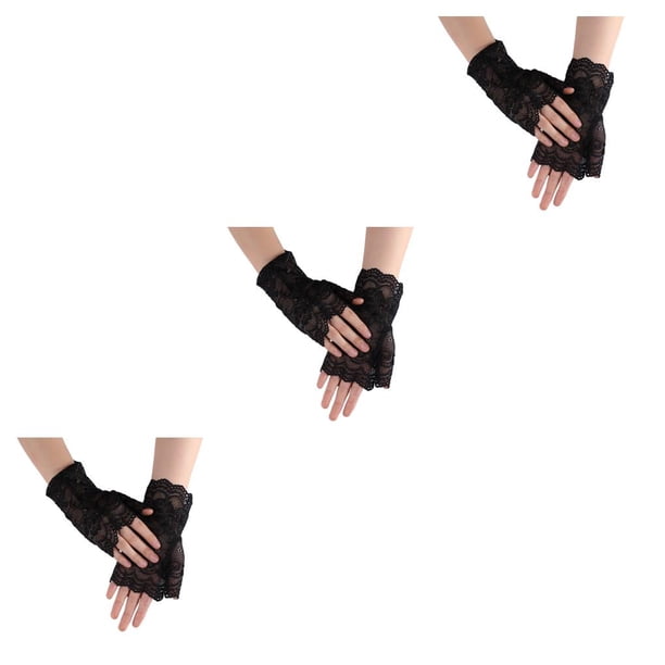Manoplas de mujer Qarigey encaje rosa Floral guantes de fiesta sin dedos cortos decorativos hermana novia usable moda transpirable Negro